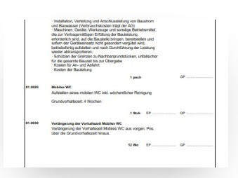 Ausschnitt Leistungsverzeichnis (LV)