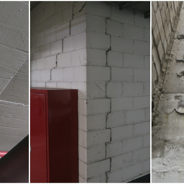 Rissbildung in Betondecke; Fugenrisse; Abplatzungen